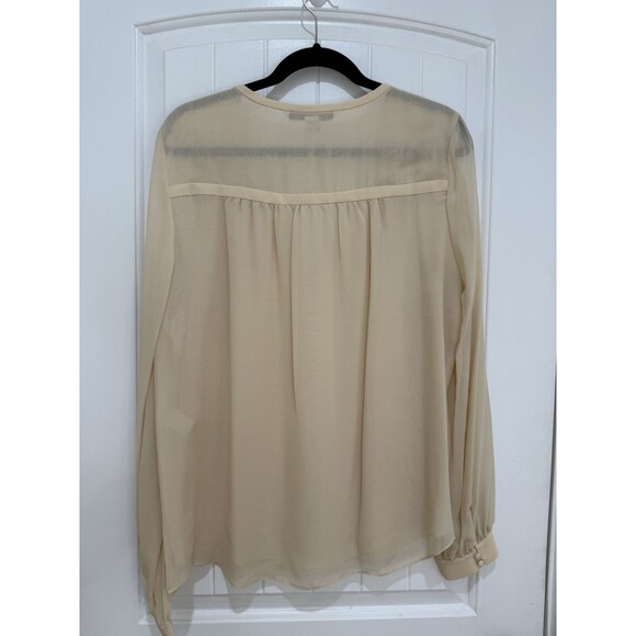 Diane Von Furstenberg Blouse Top Beige Nude Long Sleeve 100% Silk Sz 14 - Picture 2 of 9